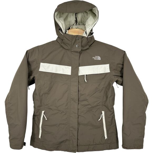Women's Brown White The North Face Insulated Quilt Lined Hyvent Winter Jacket~ L - Picture 1 of 12